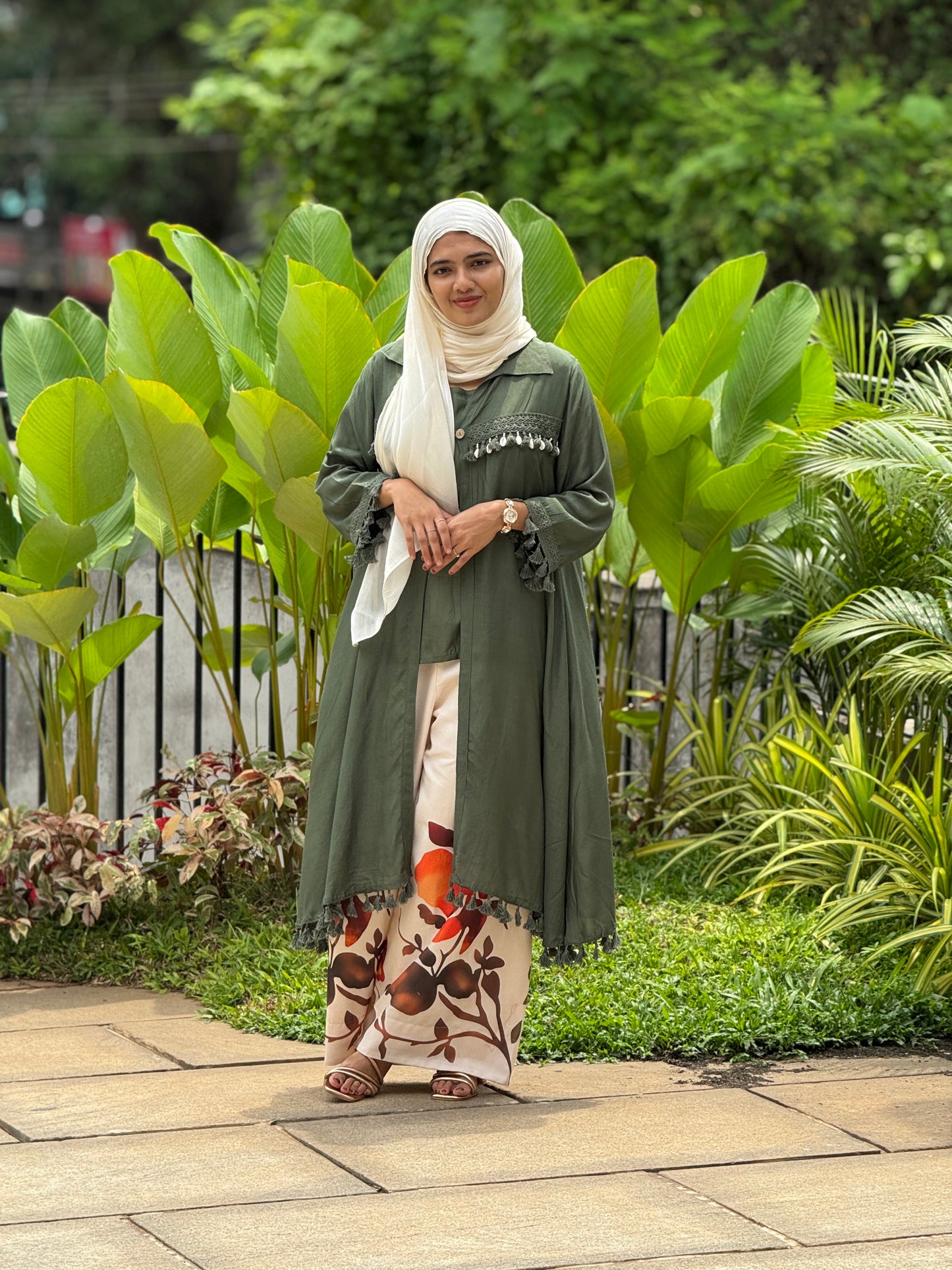 Bohemian Tassel Cord Set with Overcoat – Sage Green