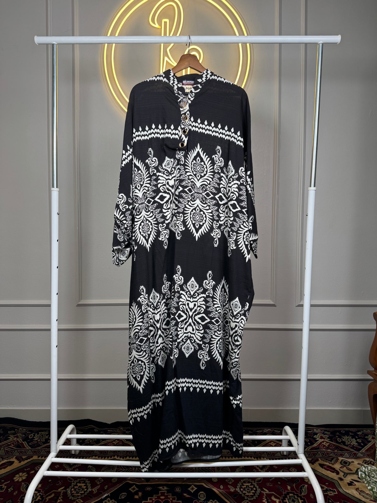 Summer Friendly Printed Linen Slub Kaftan Maxi Dress – Full Sleeve - 56” Length