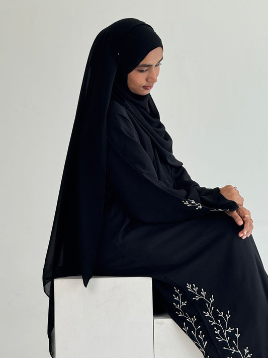 Black Zoom Abaya with Chikoo Embroidery