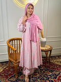 Women’s Striped Cotton Co-Ord Set Imported Cotton Top & Pants Set with Balloon Sleeves, Fit Up to XL - Cord Set - RF Abayas
