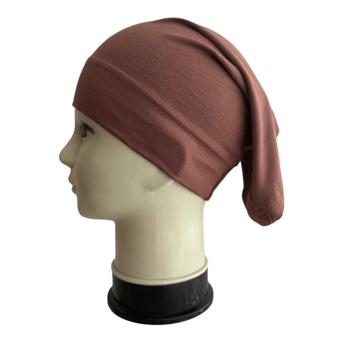RF Abayas premium hijab cap, tube style, soft fabric with a snug fit, shown in a close-up image.
