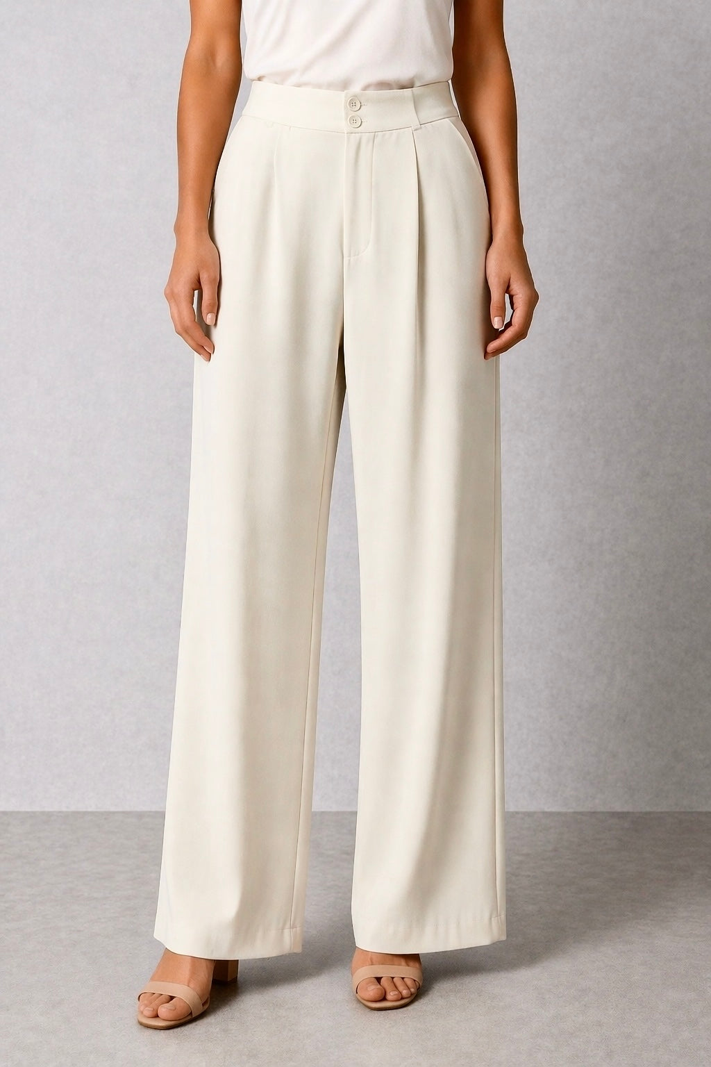 Straight Fit Baggy Korean Pants for Women - Ivory Cream