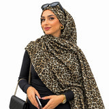 Ivory Mini Leopard double sided animal print chiffon hijab – mini leopard print hijab scarf 200 x 70 cm | RF Abayas
