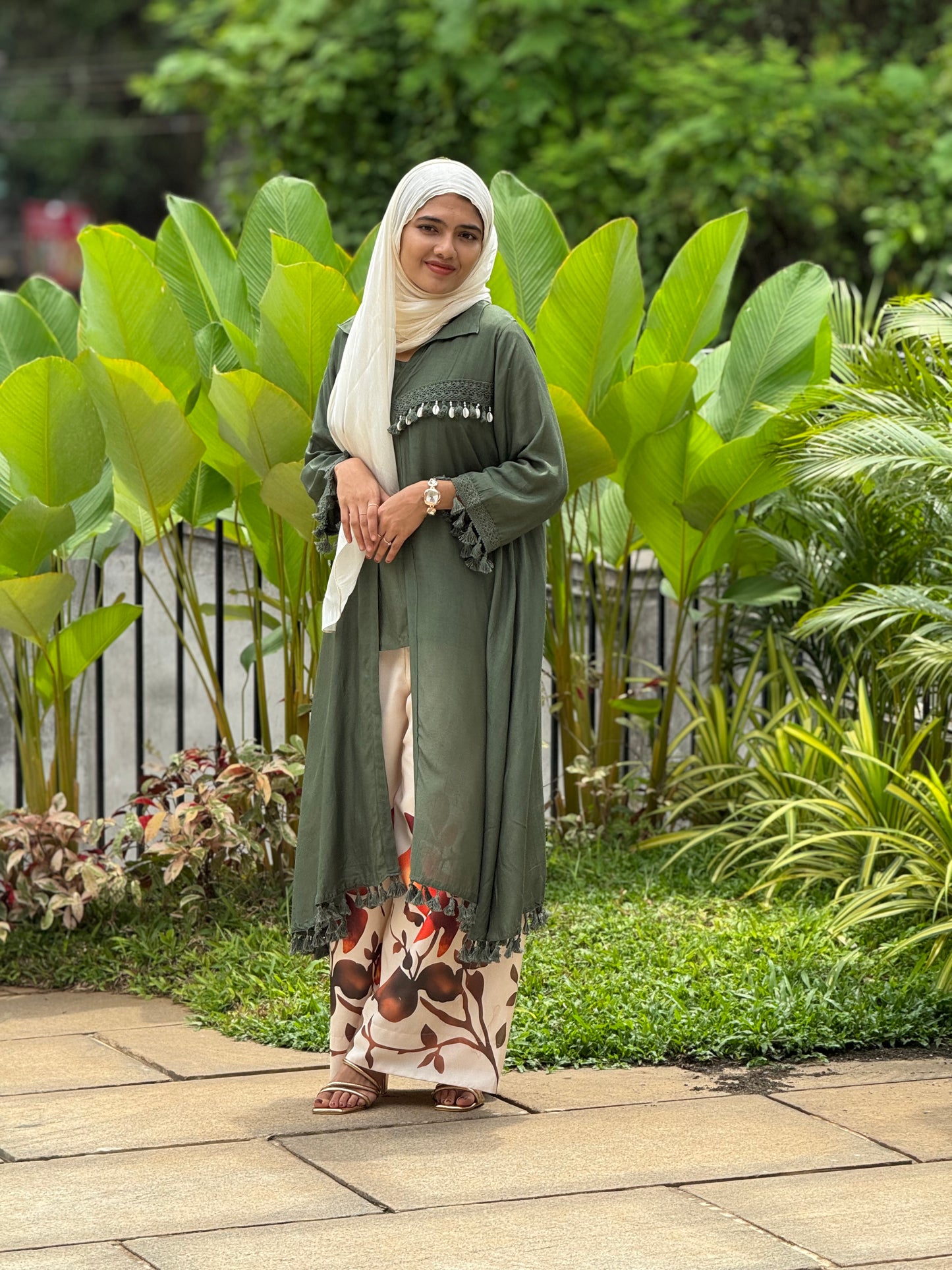 Bohemian Tassel Cord Set with Overcoat – Sage Green