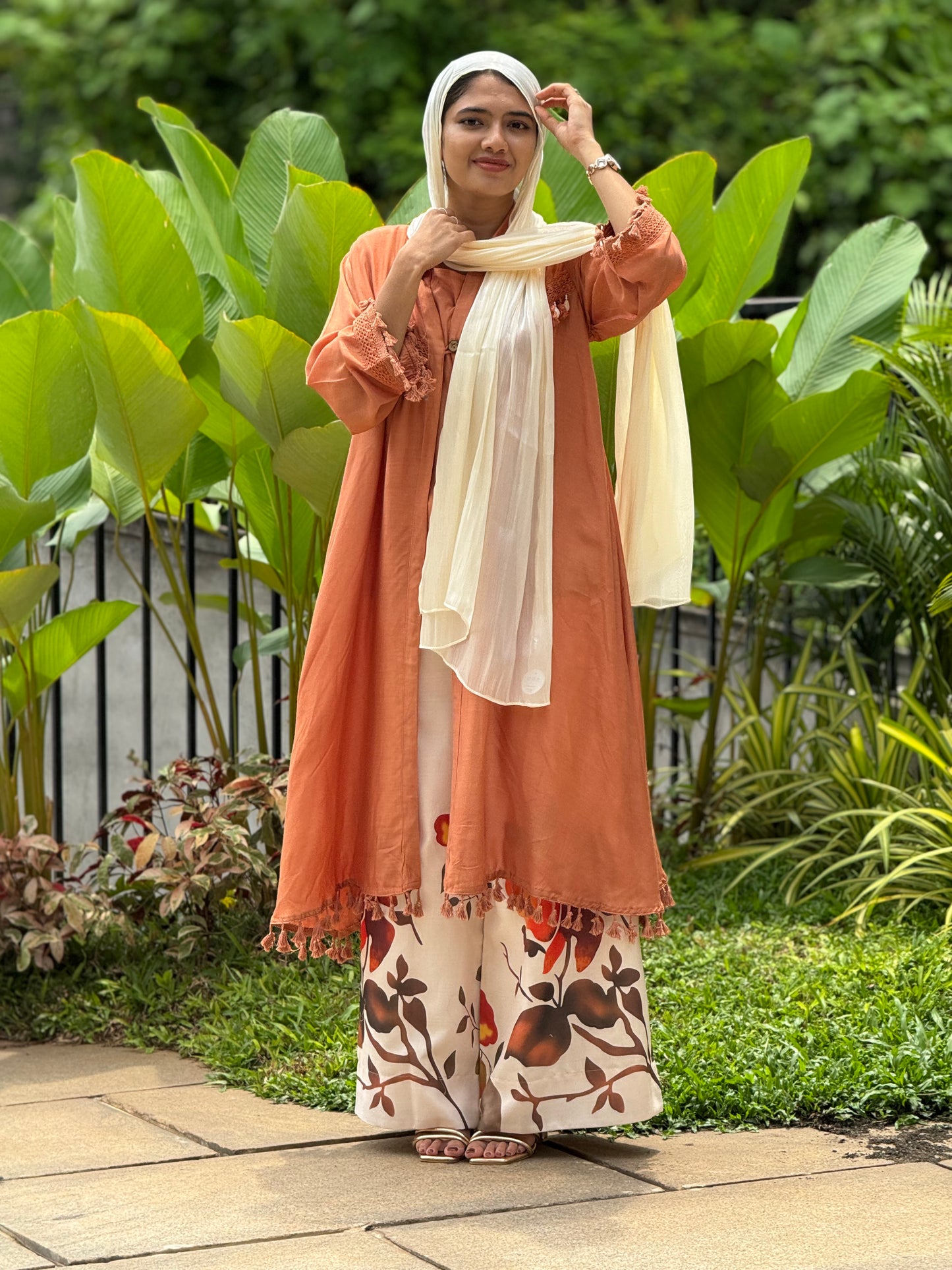 Bohemian Crochet Tassel Cord Set with Overcoat – Terracotta