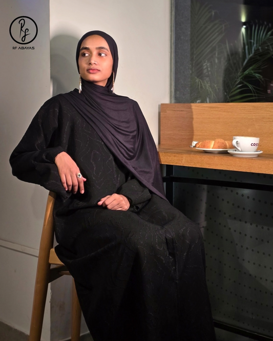 🖤 Imported Black Jacquard Zoom Abaya – Premium Luxe Edition