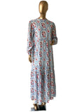Floral Printed Balloon Sleeves Frilled Maxi Dress