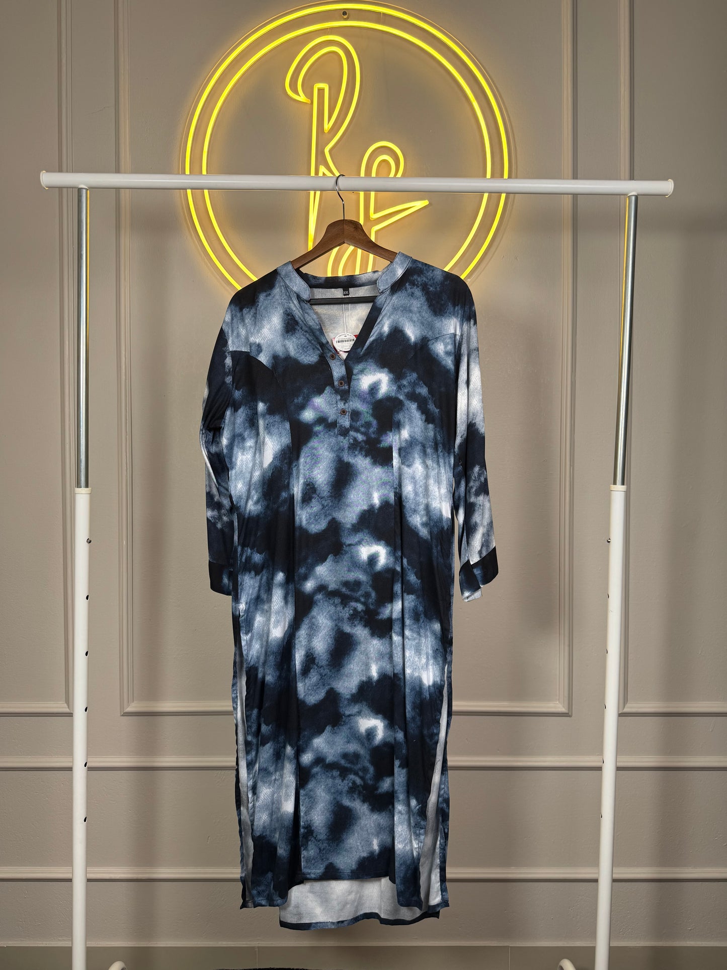 Women’s Tie Dye Cotton Kurthi with Princess Cut – 45 Inch Long Kurtha