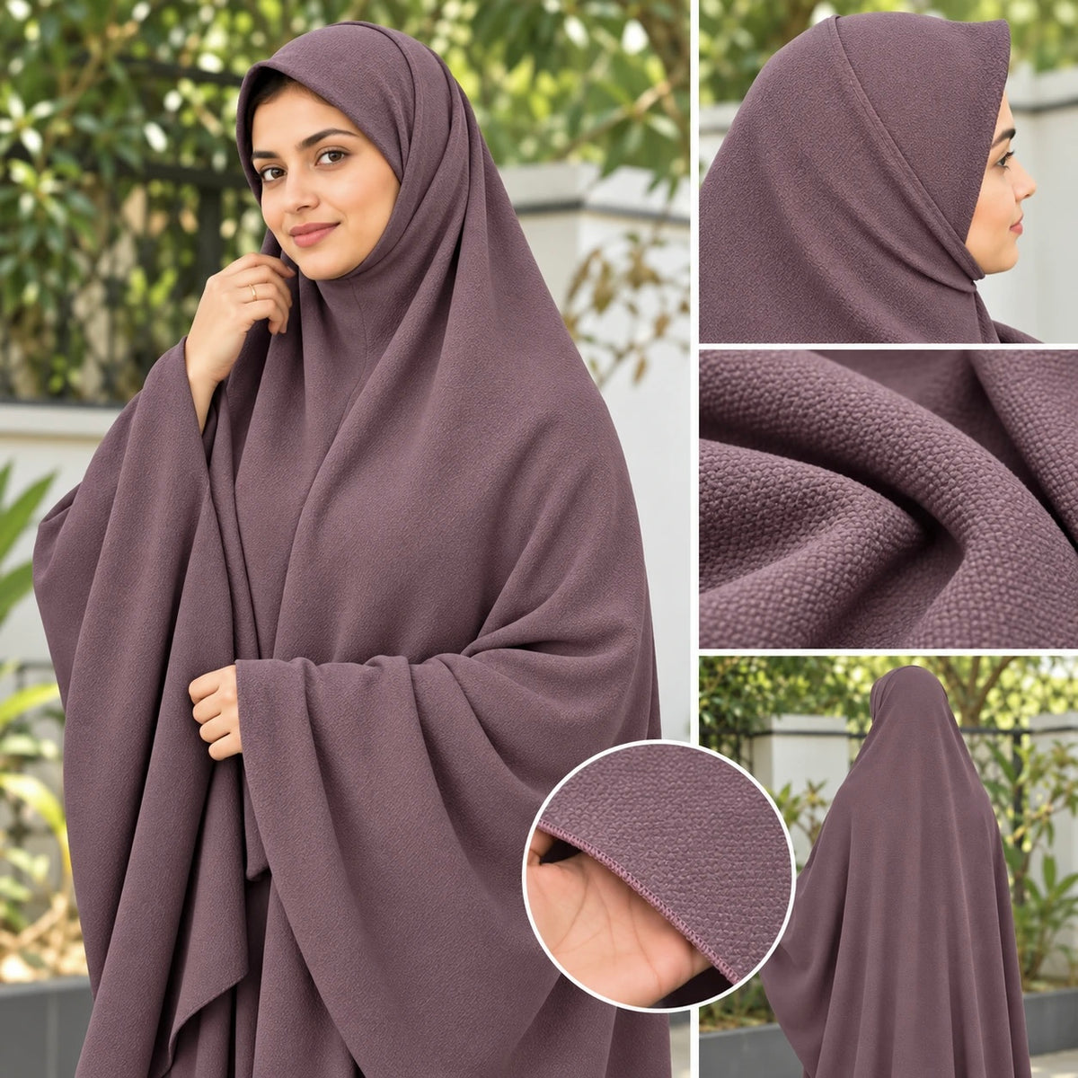 Dusty Plum bubble chiffon Salafi makkana for women – soft textured khimar | RF Abayas