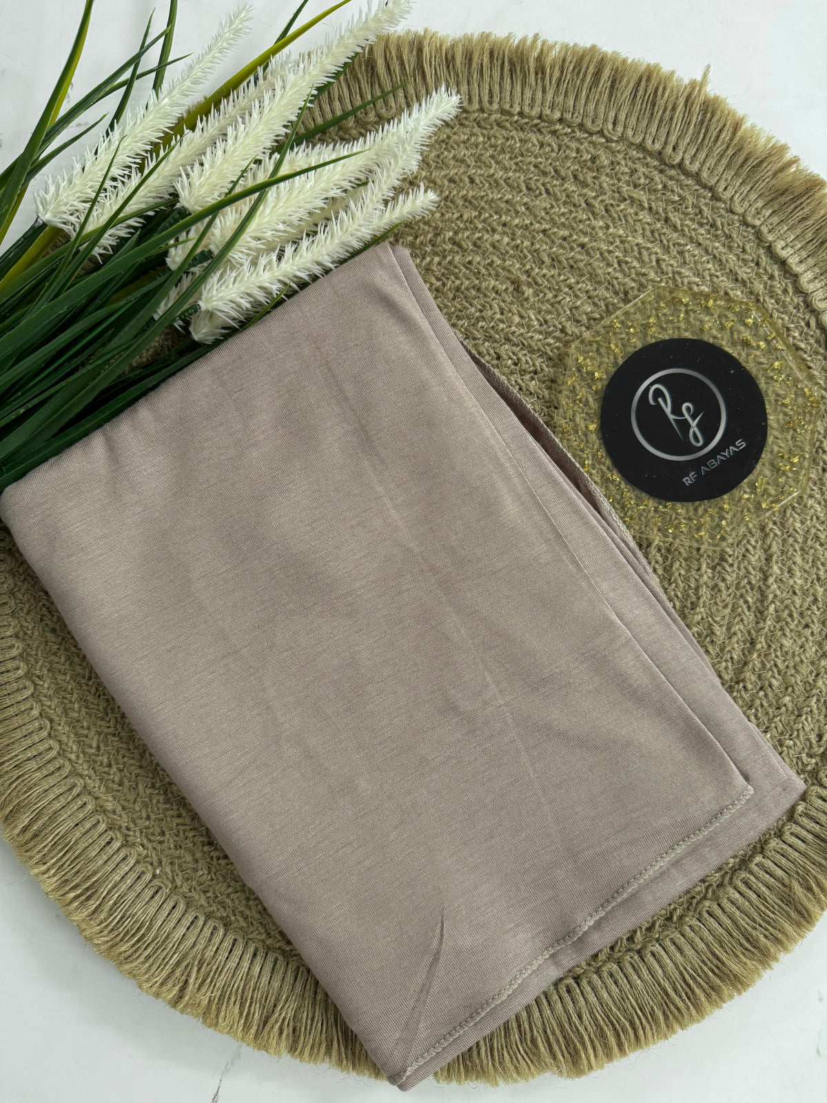 RF Abayas bamboo jersey hijab in soft, breathable fabric, featuring a smooth, lightweight design for comfortable wear.