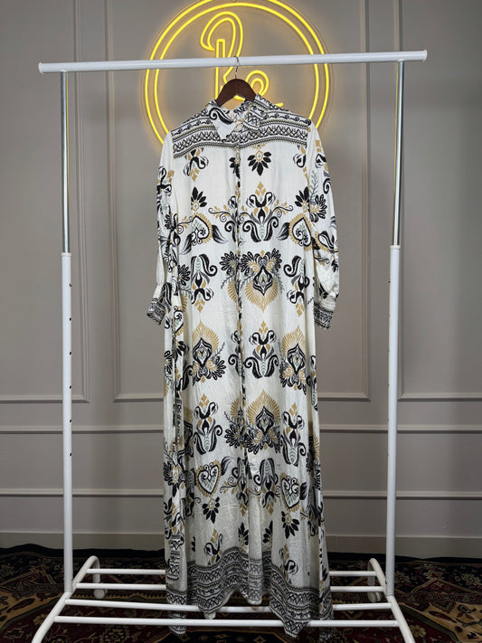 Women’s Printed Cotton Slub Maxi Dress – 56 Inch Long Modest Flowy Dress Fit Up to XL