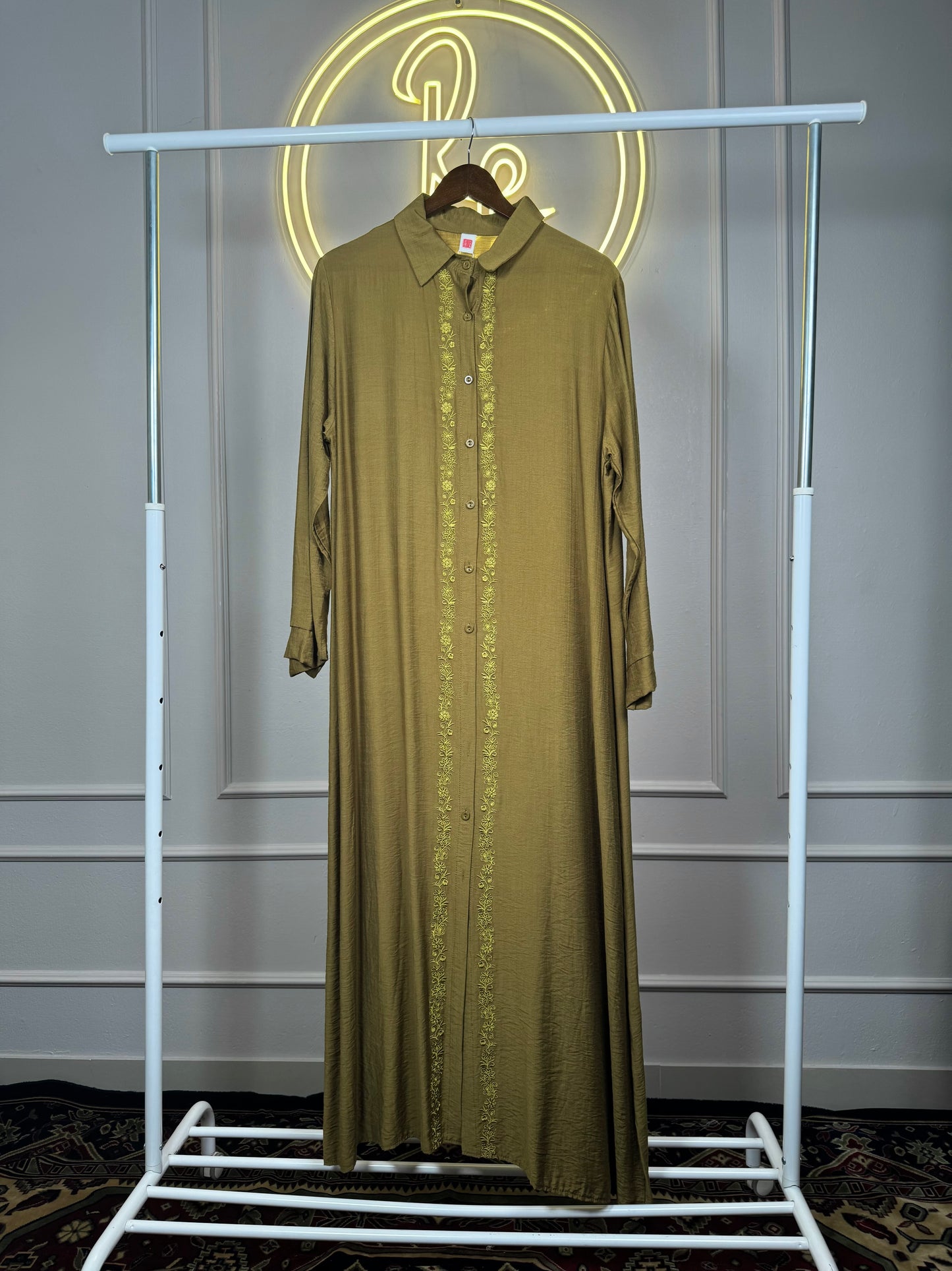 Women’s Embroidered Feeding Friendly Maxi Dress – 56 Inch Cotton Modest Dress Fit Up to XXL