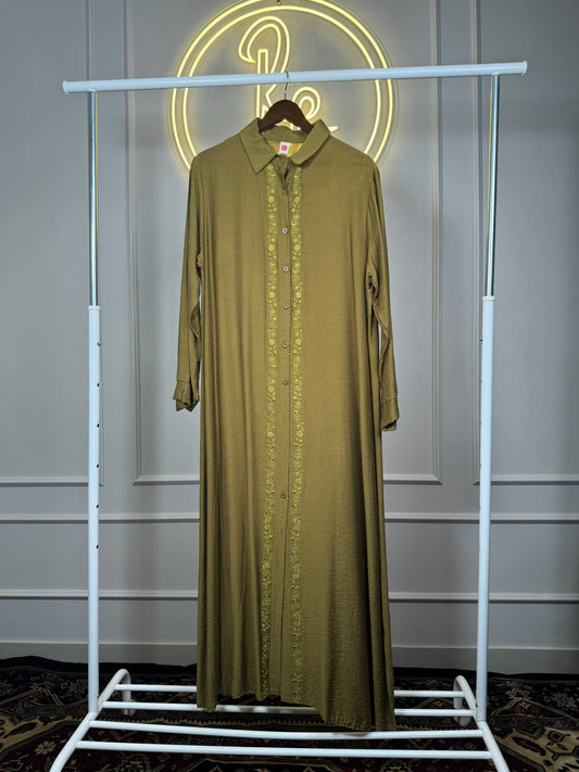 Women’s Embroidered Feeding Friendly Maxi Dress – 56 Inch Cotton Modest Dress Fit Up to XXL