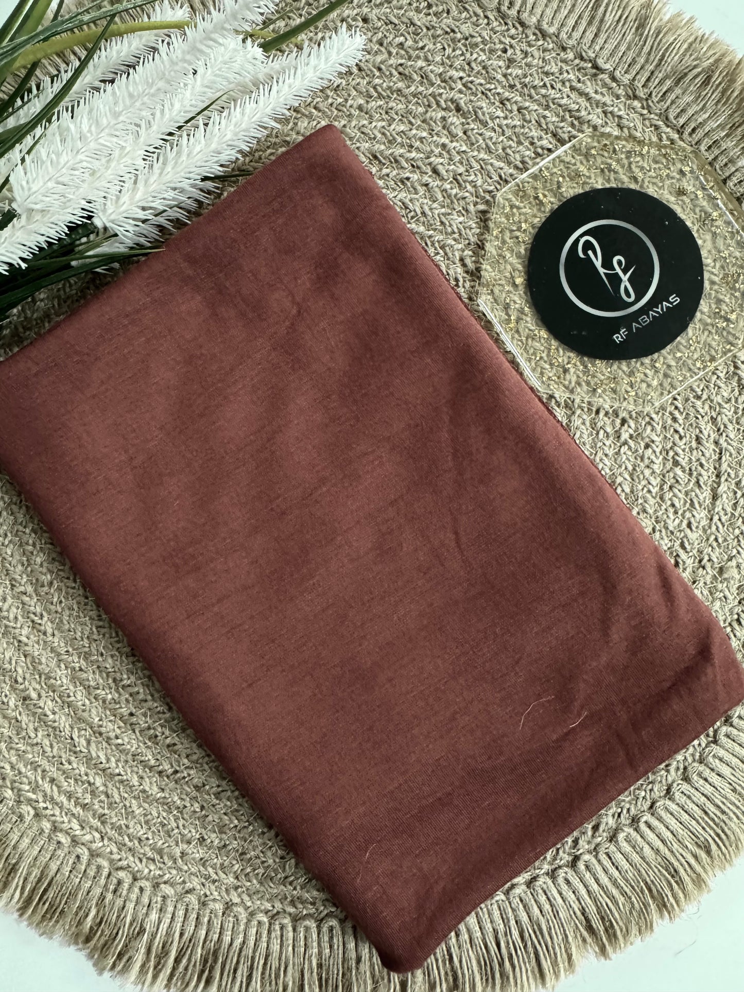RF Abayas Bamboo Jersey Hijab in Zera color, soft and lightweight fabric, draped style with subtle texture visible.