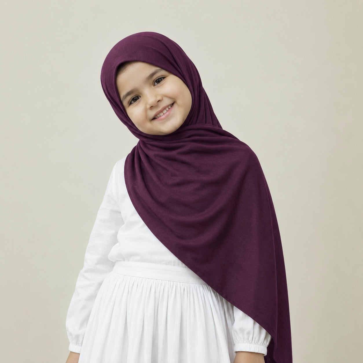 Kids Jersey Hijab by RF Abayas, soft fabric in a comfortable, stylish design for young girls, shown in a natural drape.