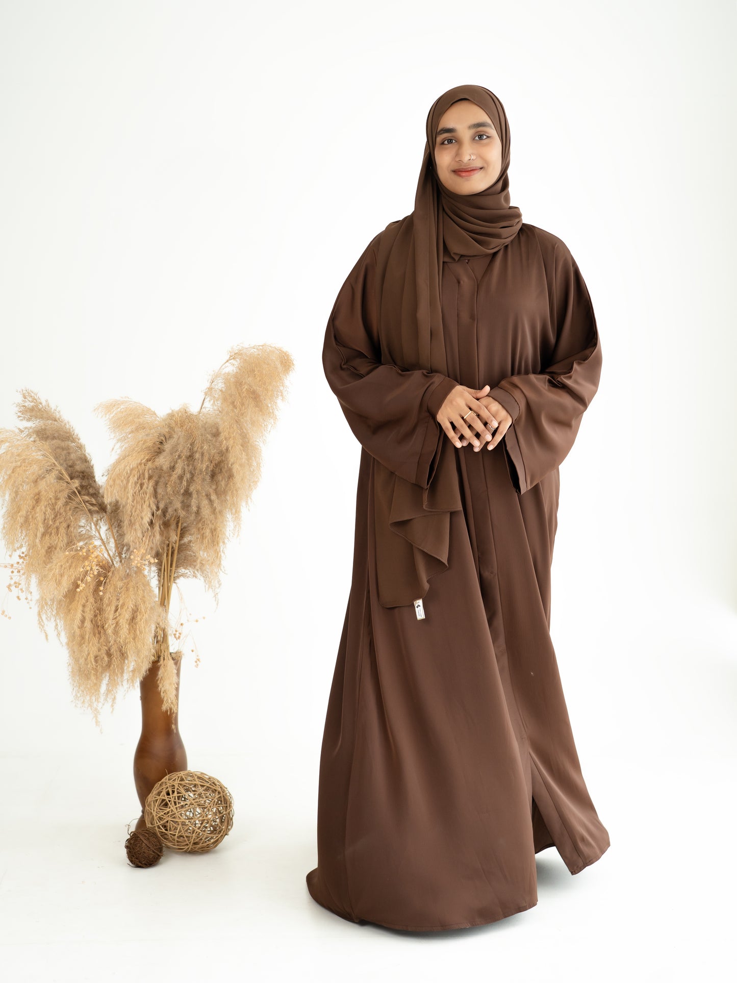 Women’s Imported TikTok Abaya in Milk Chocolate Brown – Flowy Summer Friendly Modest Wear Abaya Available in Sizes 50-60