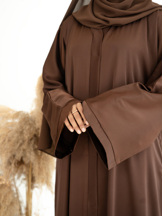 Women’s Imported TikTok Abaya in Milk Chocolate Brown – Flowy Summer Friendly Modest Wear Abaya Available in Sizes 50-60