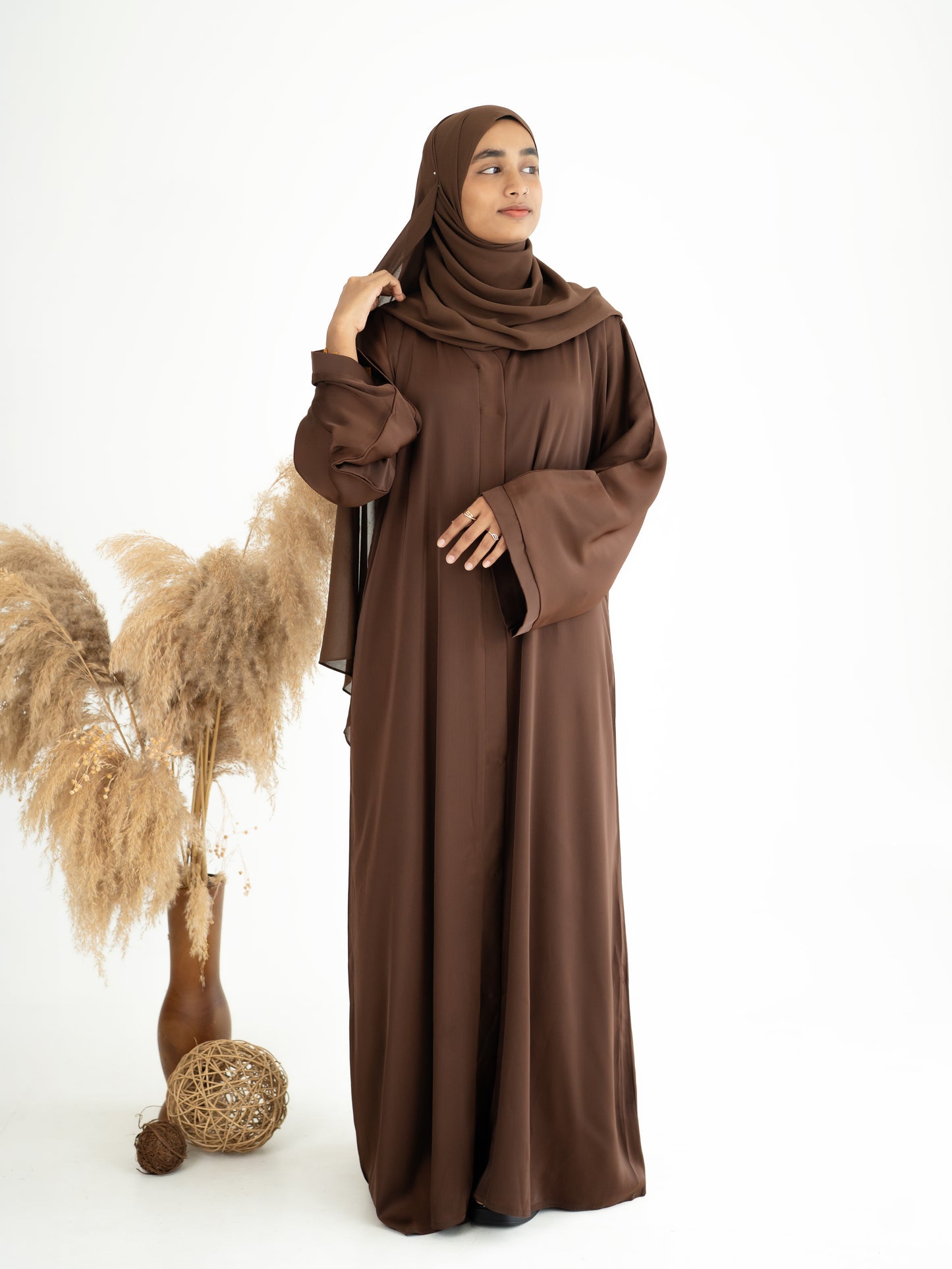 Women’s Imported TikTok Abaya in Milk Chocolate Brown – Flowy Summer Friendly Modest Wear Abaya Available in Sizes 50-60