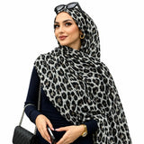 Silver Grey Leopard double sided animal print chiffon hijab – grey leopard print hijab scarf 200 x 70 cm | RF Abayas