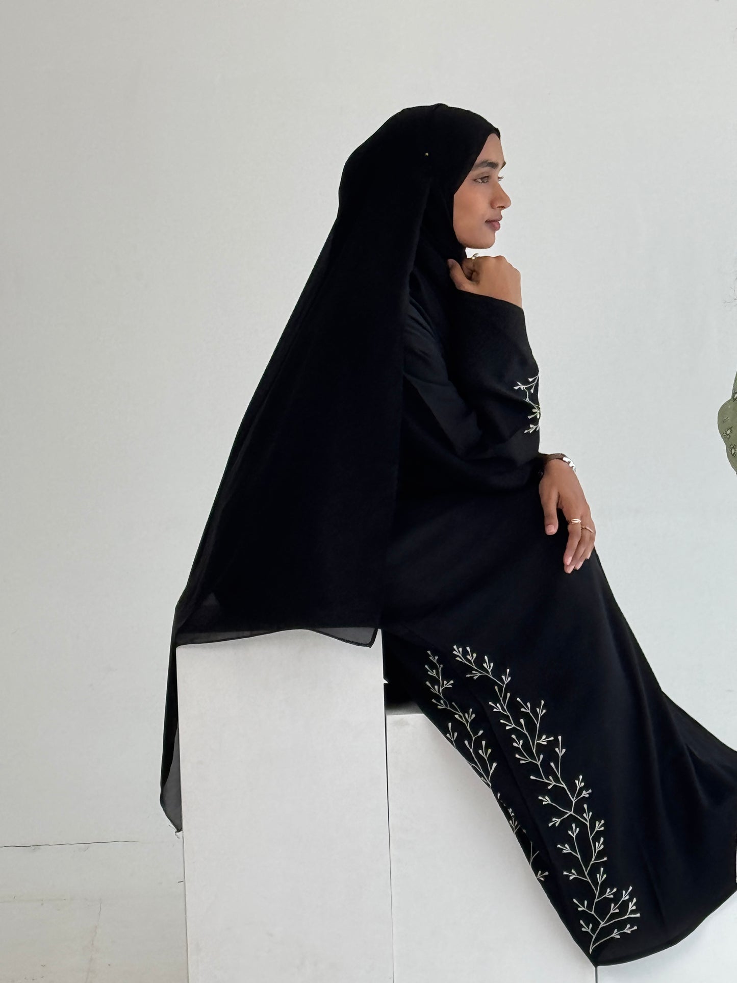 Black Zoom Abaya with Chikoo Embroidery