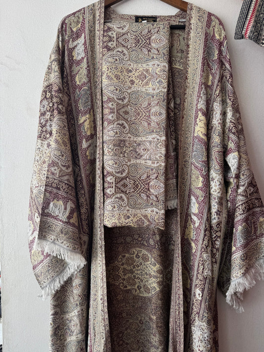 Pashmina Printed Abaya Set with Shrug & Shawl – Eggplant