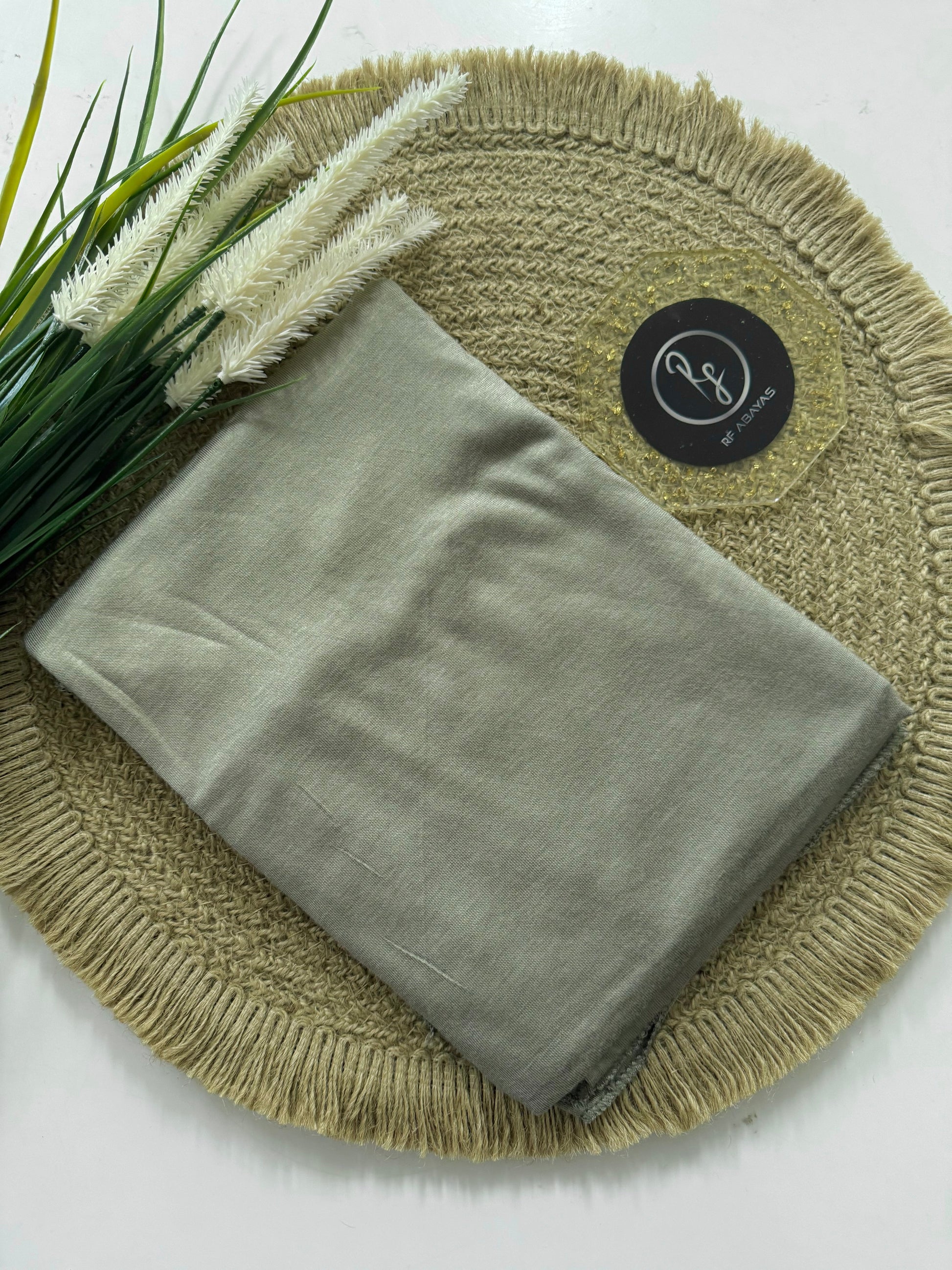 Soft bamboo jersey hijab by RF Abayas featuring a comfortable, lightweight fabric in natural bamboo tones.