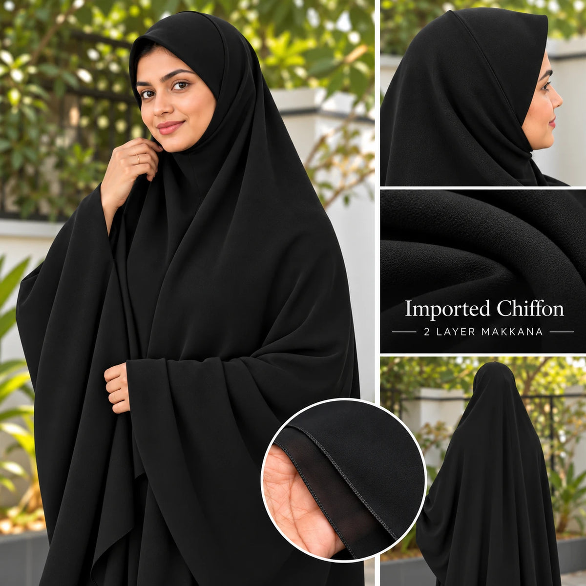 Black imported chiffon 2 layer Salafi makkana for women – no see-through | RF Abayas