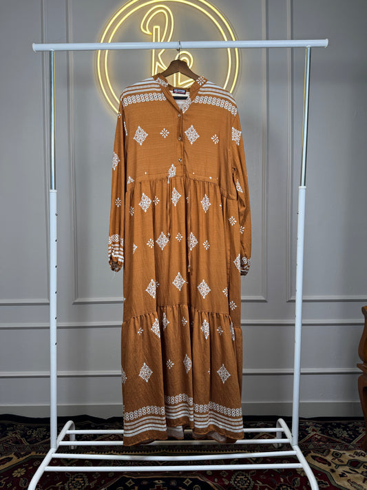 Dubai Imported Cotton Linen Slub Maxi Dress – 56” Length | Fits Up to XL