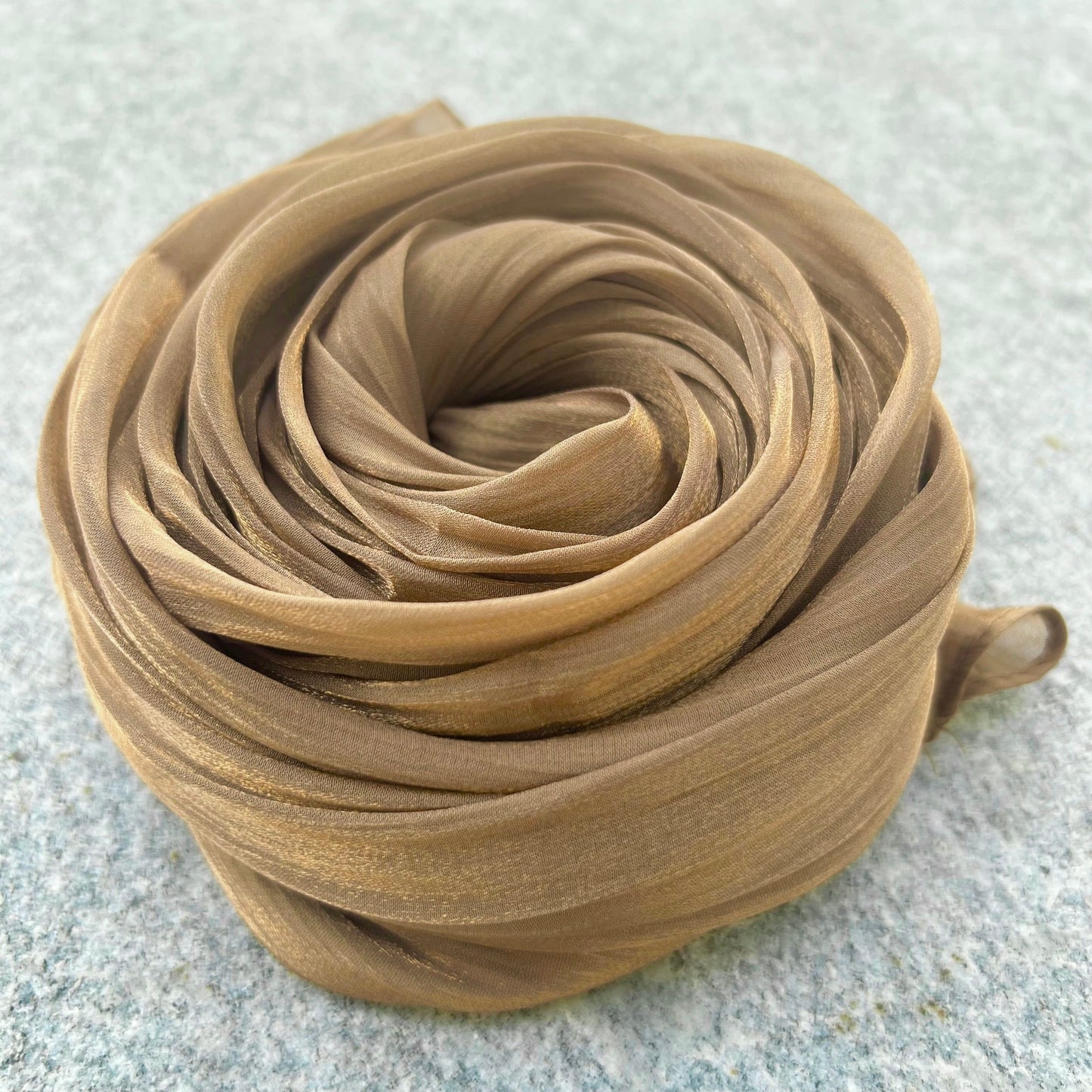 RF Abayas organza shimmer hijab in soft, elegant fabric with a subtle shimmer finish, perfect for stylish modest wear.