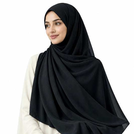 Premium Malaysian Georgette Hijab – Triple Black – RF Abayas & Hijabs