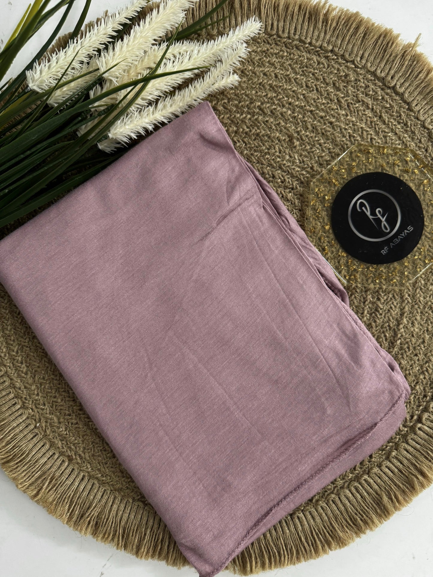 RF Abayas Bamboo Jersey Hijab in soft, breathable bamboo fabric, shown in a full-length view with a flowing drape.