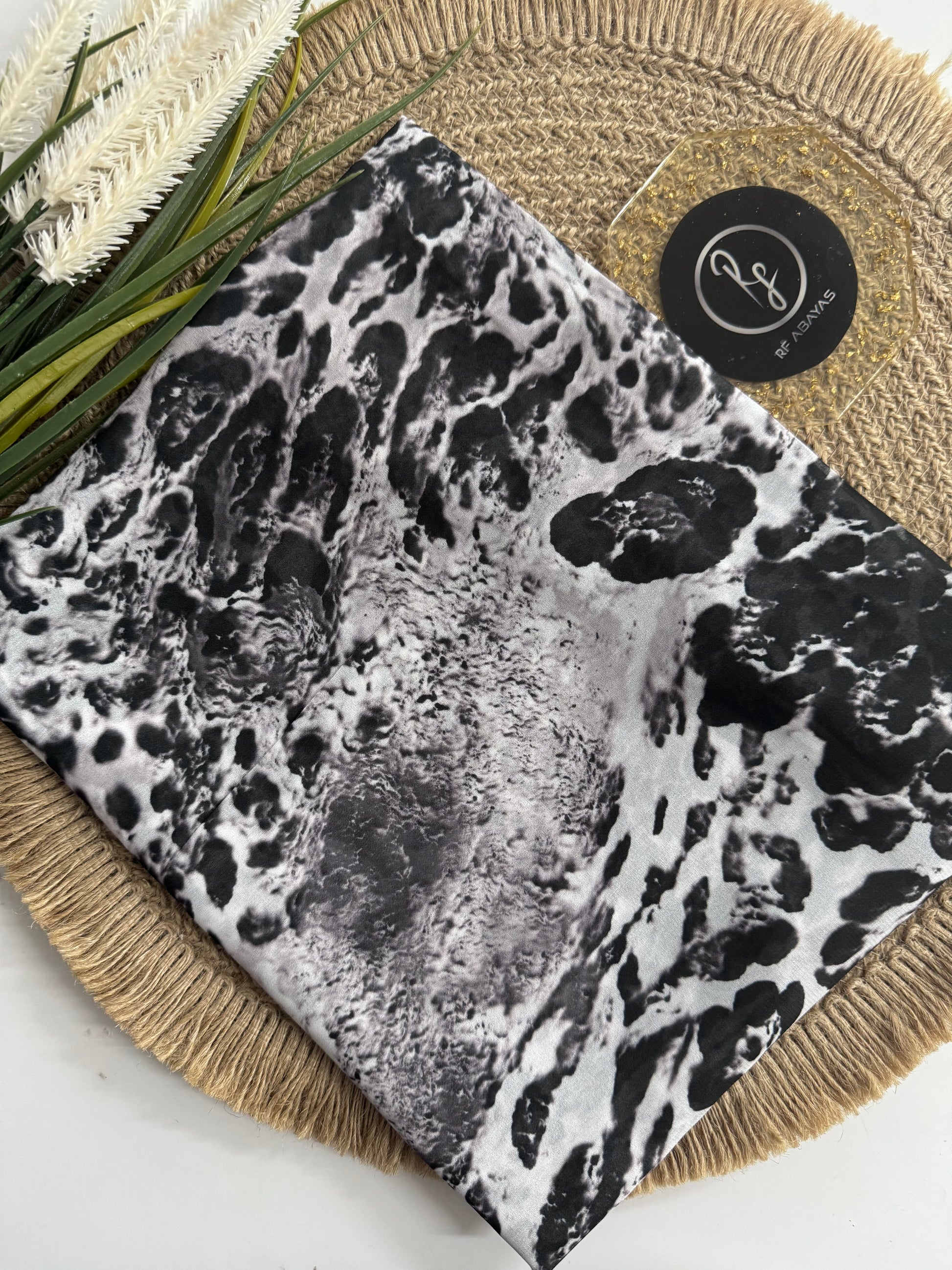 Animal print chiffon hijab from RF Abayas, featuring a stylish and lightweight fabric with a bold animal pattern.