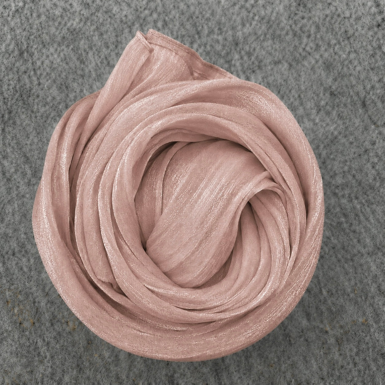 RF Abayas organza shimmer hijab, lightweight and elegant, showcasing its delicate translucent fabric and subtle shimmer details.
