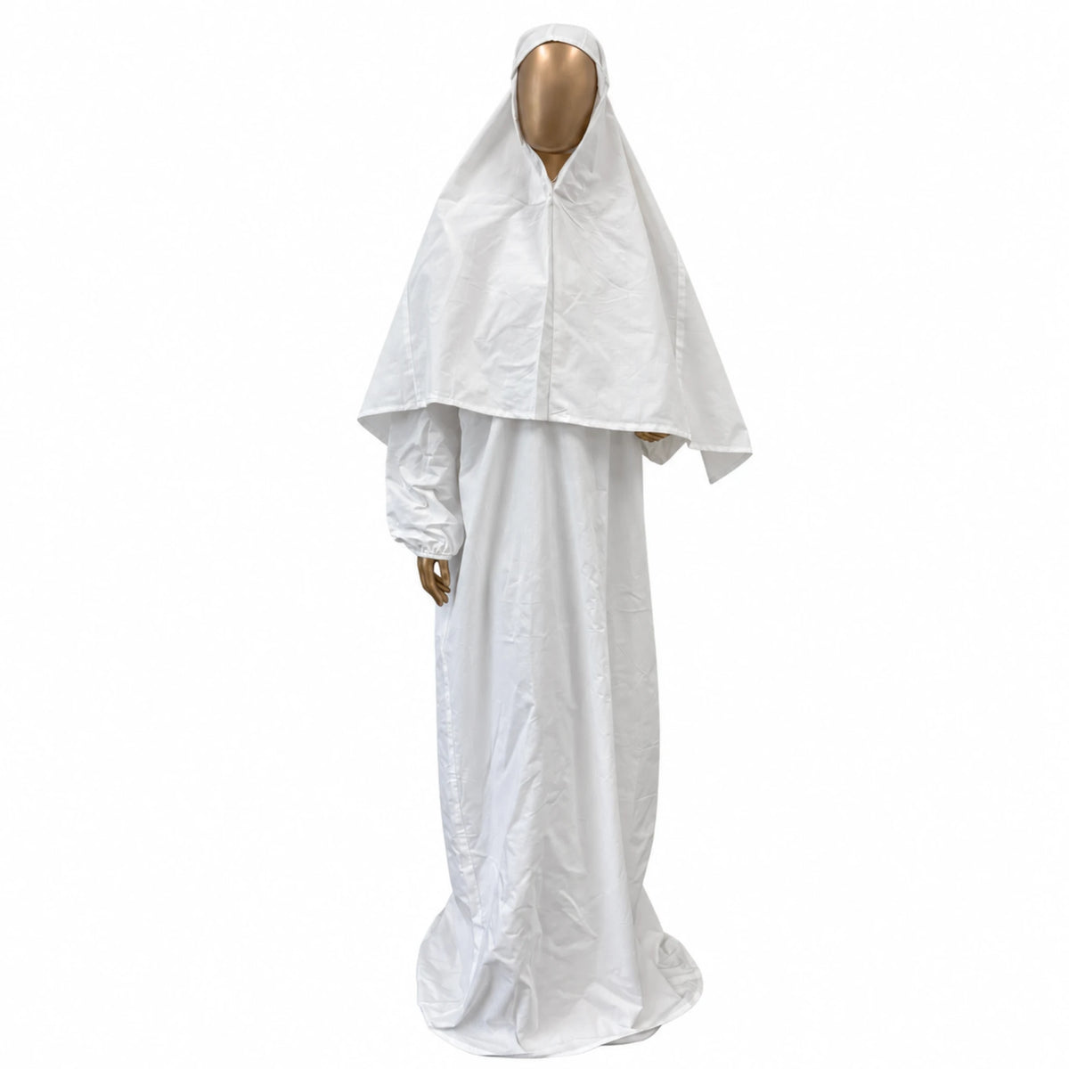 White mull cotton prayer dress (jilbab) for women, 64 inch long, by RF Abayas