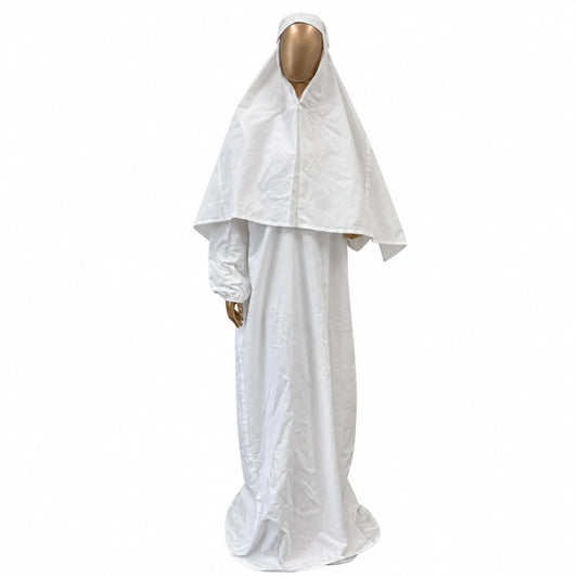 White mull cotton prayer dress (jilbab) for women, 64 inch long, by RF Abayas