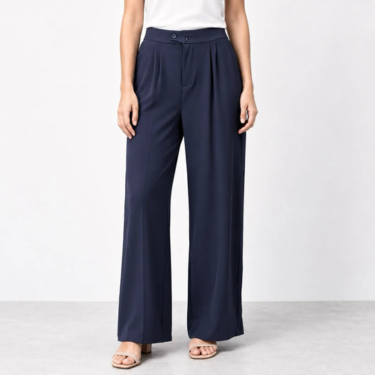 Straight Fit Baggy Korean Pants for Women - Navy Blue - RF Abayas & Hijabs