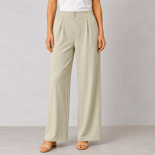 Straight Fit Baggy Korean Pants for Women - Ivory Beige - RF Abayas & Hijabs