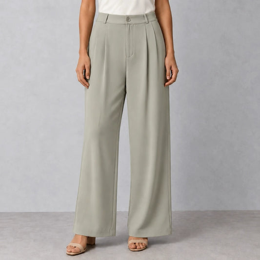 Straight Fit Baggy Korean Pants for Women - Cement - RF Abayas & Hijabs