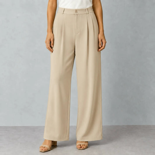 Straight Fit Baggy Korean Pants for Women - Sand Beige - RF Abayas & Hijabs