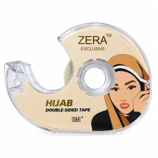 Zera hijab double-sided tape 5 m roll in clear dispenser – pin-free hijab & scarf styling tape | RF Abayas