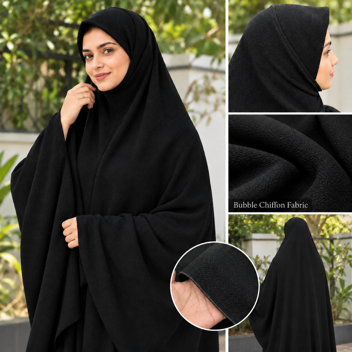 Black bubble chiffon Salafi makkana for women – soft textured khimar | RF Abayas