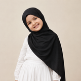 Kids jersey hijab in soft fabric, featuring a comfortable, stylish design by RF Abayas for young girls.