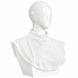 Milky white lightweight hijab neck cover with high neck and shoulder coverage, displayed on a white mannequin. Soft single-layer fabric with overlock stitched edges, available at RF Abayas & Hijabs.