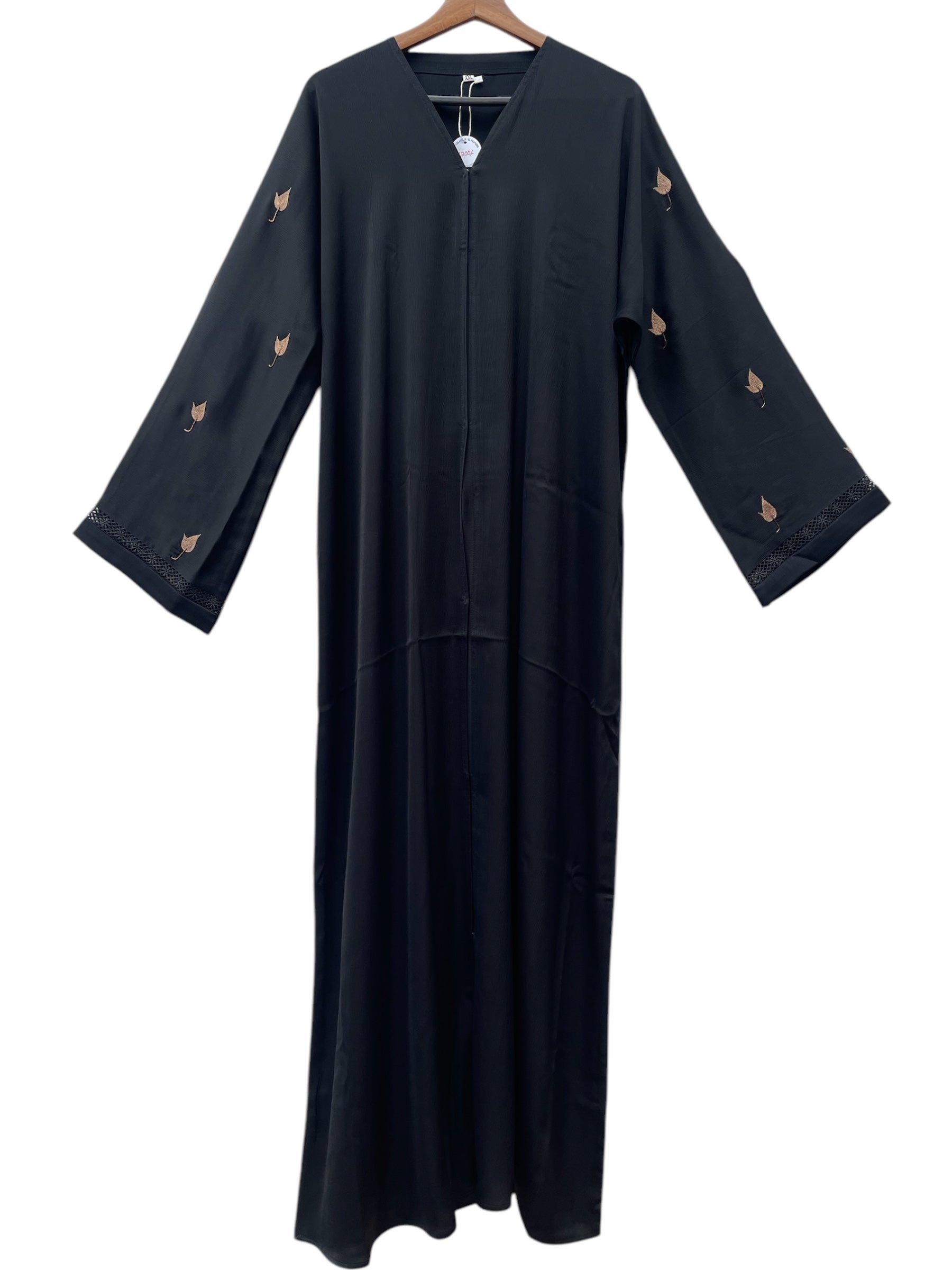 Black Abaya with Chikoo Embroidery on Sleeves and Back - RF Abayas