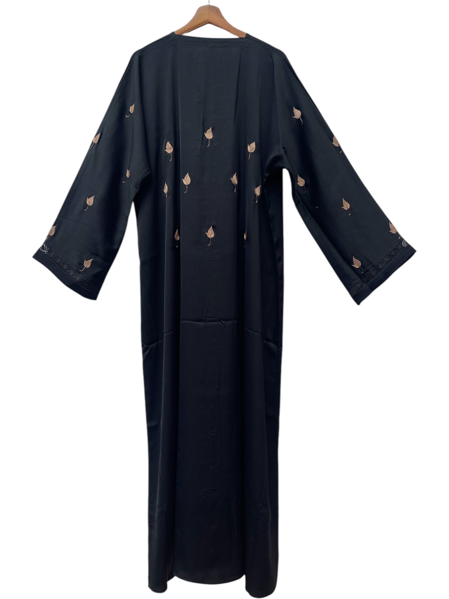 Black Abaya with Chikoo Embroidery on Sleeves and Back - RF Abayas