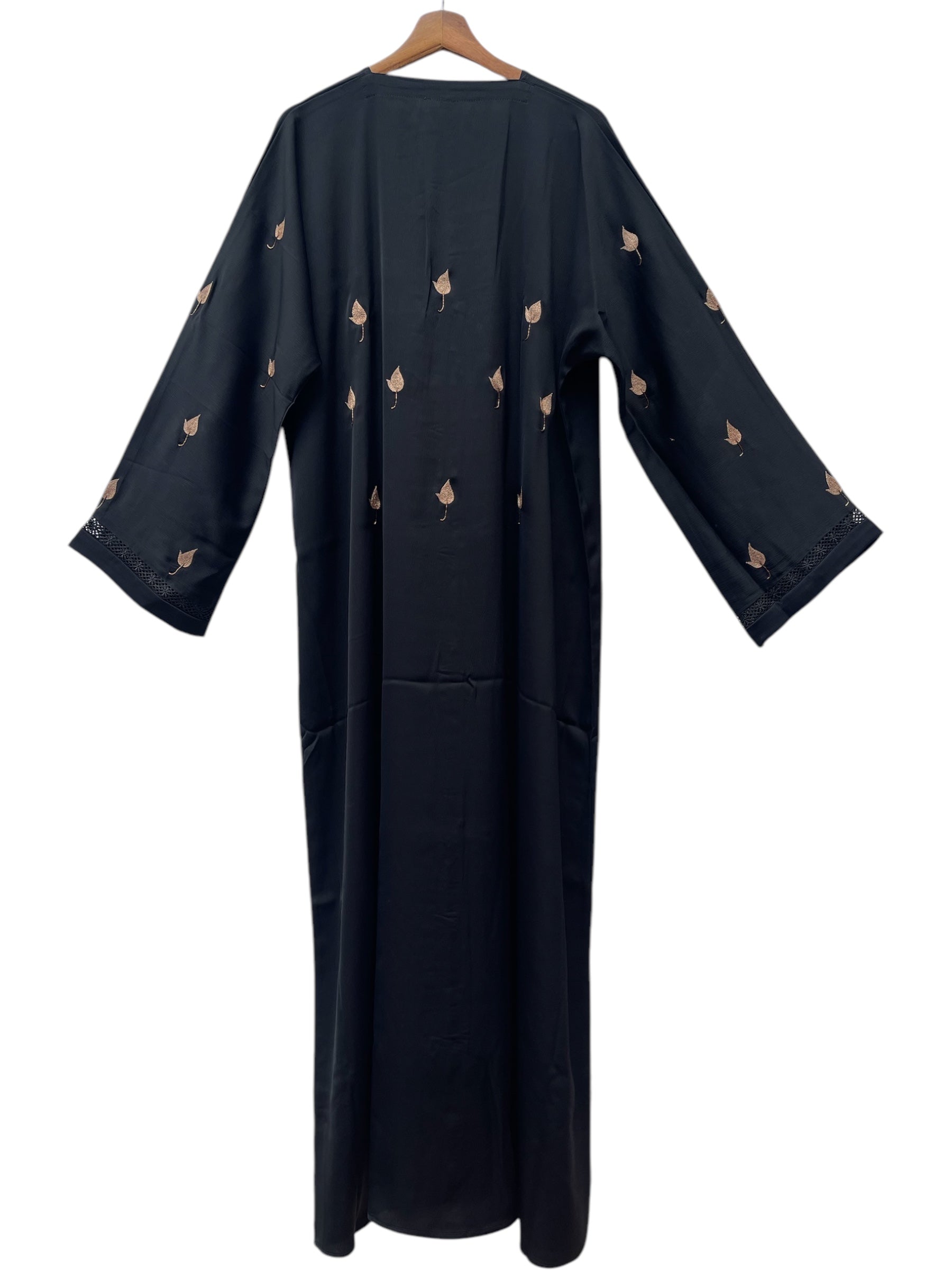 Black Abaya with Chikoo Embroidery on Sleeves and Back - RF Abayas