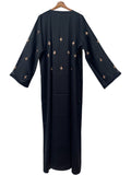 Black Abaya with Chikoo Embroidery on Sleeves and Back - RF Abayas