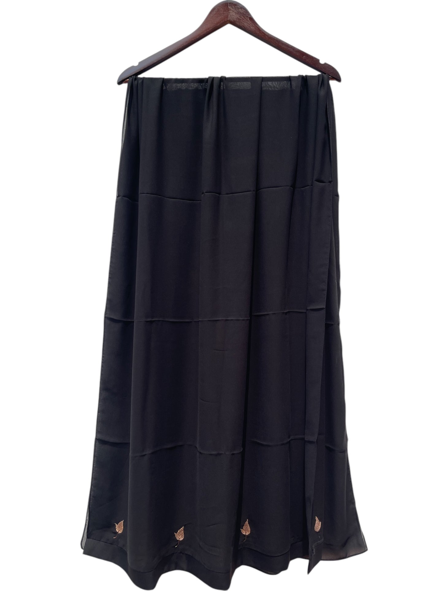 Black Abaya with Chikoo Embroidery on Sleeves and Back - RF Abayas