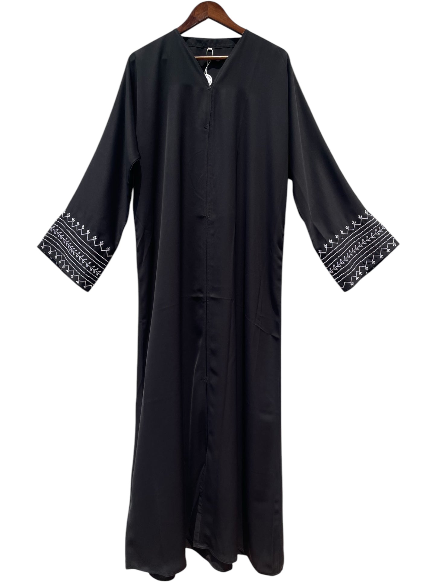 Black TikTok Abaya with White Embroidery - RF Abayas