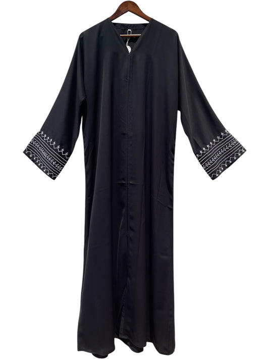 Black TikTok Abaya with White Embroidery - RF Abayas